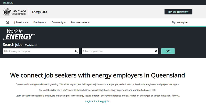 Qld energy jobs portal screengrab body image